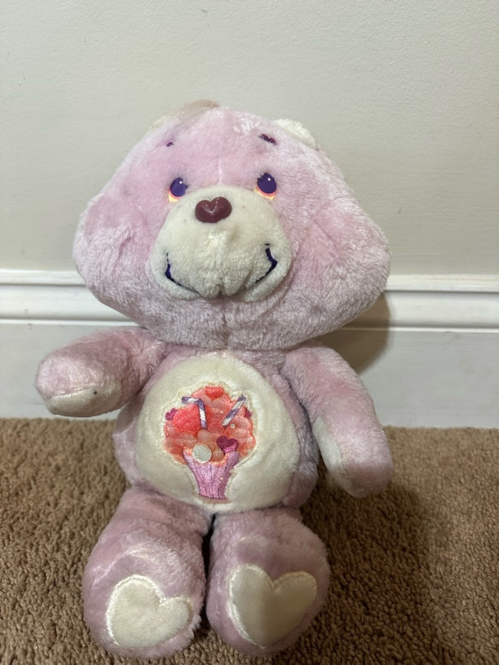 Vintage 1985 Care Bear Share Bear Milkshake 13” Plush Stuffed Purple Kenner